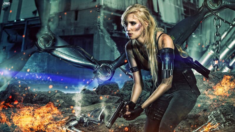 File:Terminator Sarah Connor Chronicles Battle Pistol Sarah Connor Robot Movies Girls cyborg weapon warrior 1920x1080.jpg